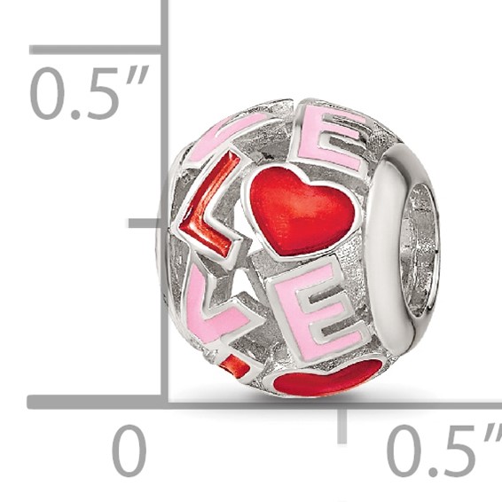 Sterling Silver Reflections Rhodium-plated Enameled Love Bead