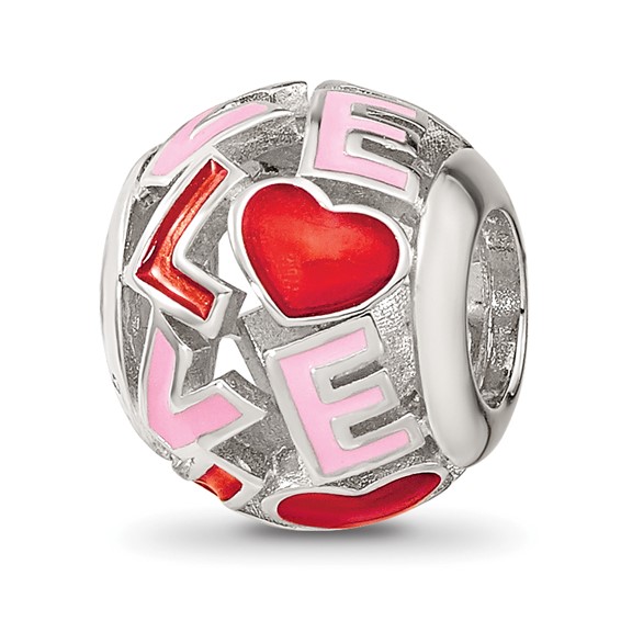 Sterling Silver Reflections Rhodium-plated Enameled Love Bead