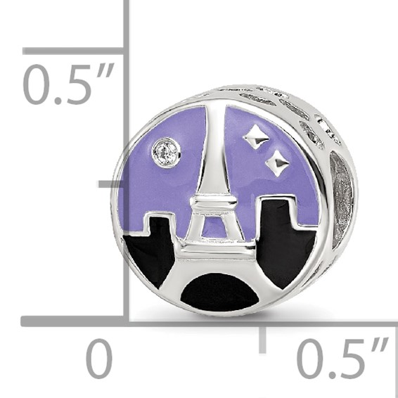 Sterling Silver Reflections Rhodium-plated CZ Eiffel Tower Scene Bead