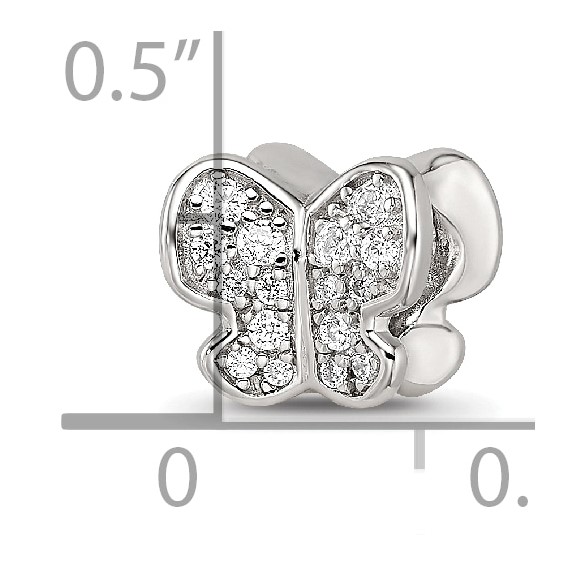Sterling Silver Reflections Rhodium-plated Enamel CZ Butterfly Bead