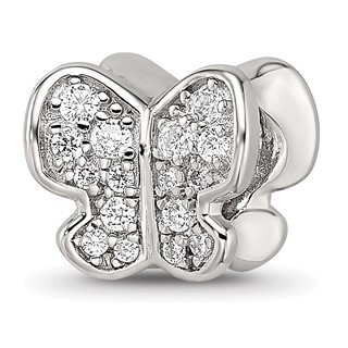 Sterling Silver Reflections Rhodium-plated Enamel CZ Butterfly Bead