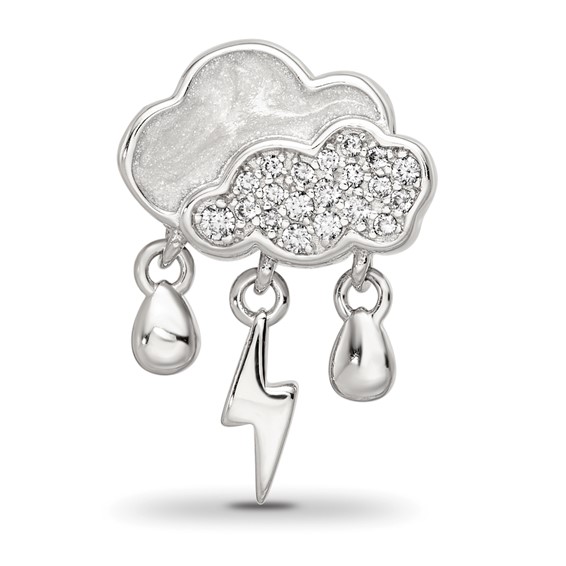 Sterling Silver Reflections Rhod-plated CZ Enamel Storm Cloud Bead