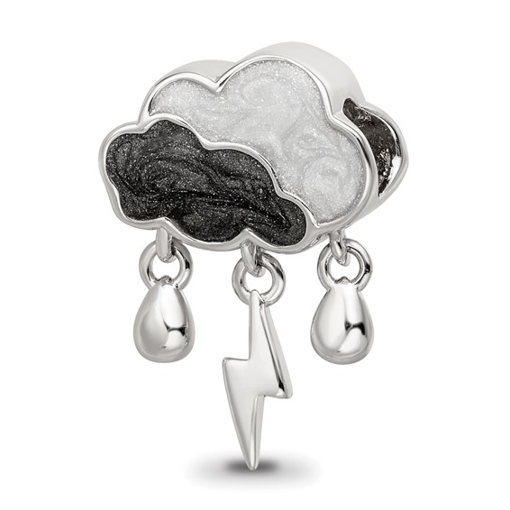 Sterling Silver Reflections Rhod-plated CZ Enamel Storm Cloud Bead