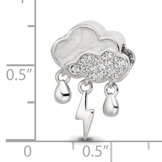Sterling Silver Reflections Rhod-plated CZ Enamel Storm Cloud Bead