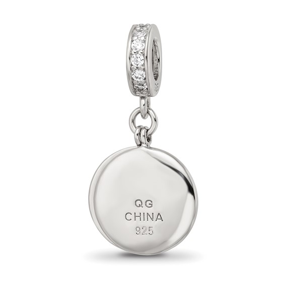 SS Reflections Rhod-plated CZ Enamel Bird/Flower 2-piece Dangle Bead