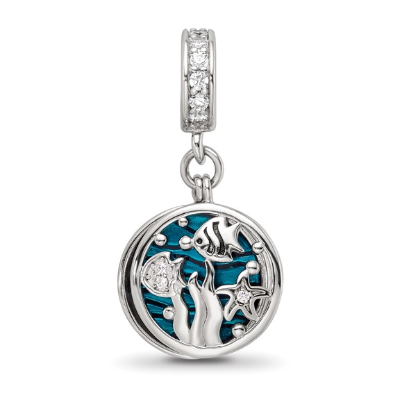 Sterling Silver Reflections Rhodium-plated Enamel CZ Sea Life Dangle Bead
