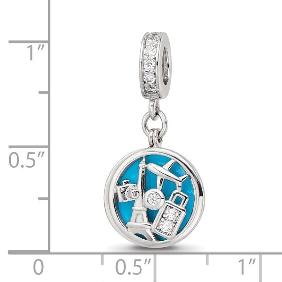 Sterling Silver Reflections Rhod-plated CZ Enamel Travel Dangle Bead