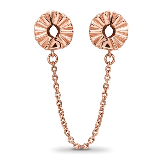 Sterling Silver Reflections Rose Gold-plated CZ Security Chain Heart Beads