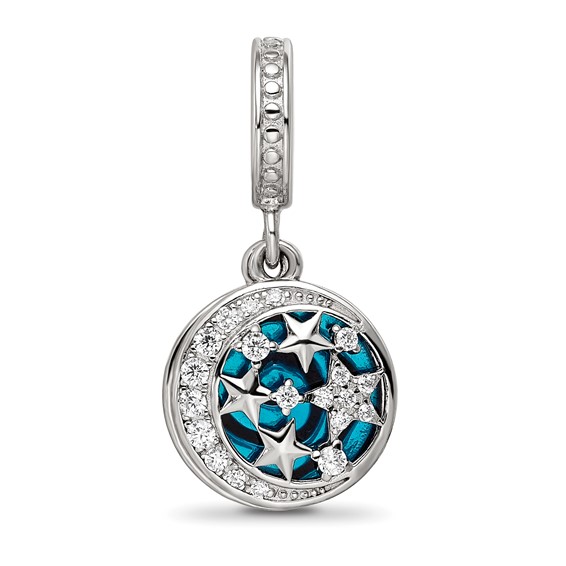 Sterling Silver Reflections Rhod-plated Enamel CZ Celestial Dangle Bead
