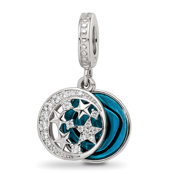 Sterling Silver Reflections Rhod-plated Enamel CZ Celestial Dangle Bead