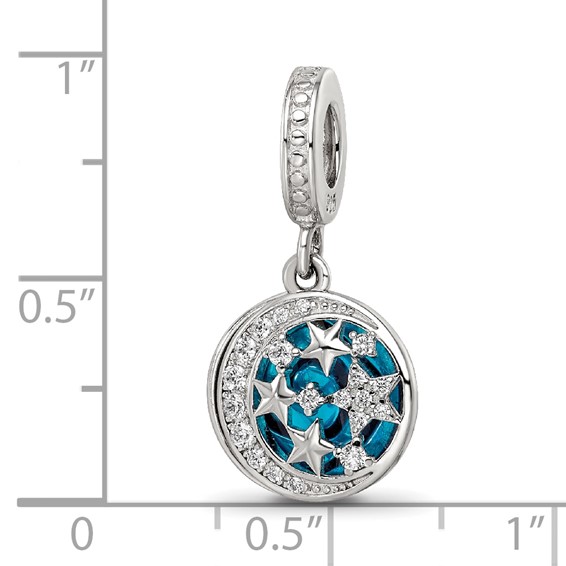 Sterling Silver Reflections Rhod-plated Enamel CZ Celestial Dangle Bead