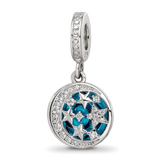 Sterling Silver Reflections Rhod-plated Enamel CZ Celestial Dangle Bead