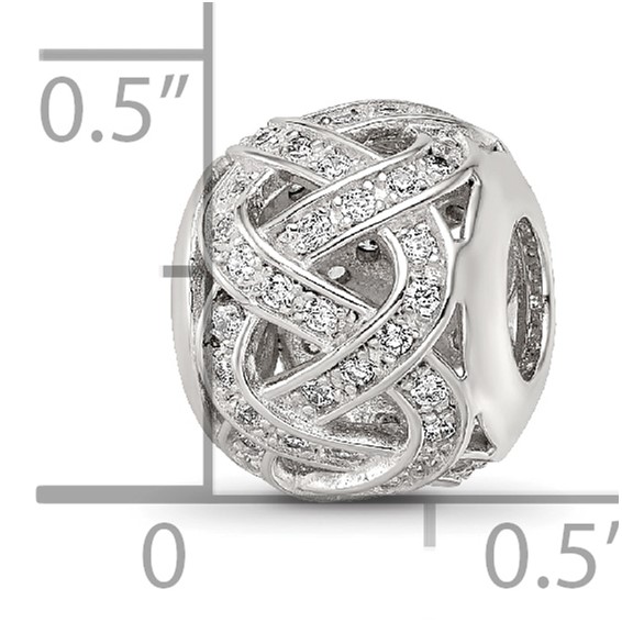 Sterling Silver Reflections Rhod-plated CZ Cut-Out Weaved Bead
