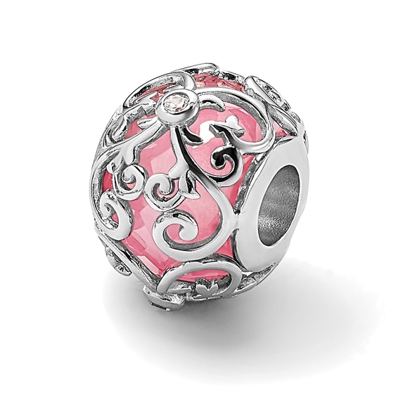 Sterling Silver Reflections Rhodium-plated Pink & White CZ Bead