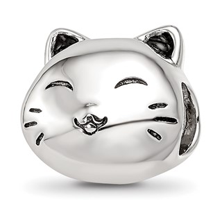 Sterling Silver Reflections Rhodium-plated Enamel Cat Bead