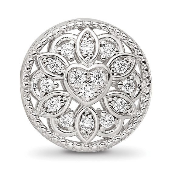 Sterling Silver Reflections Rhod-plated CZ Floral Cut-Out Bead