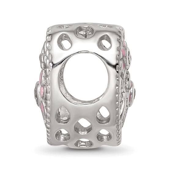 Sterling Silver Reflections Rhod-plated Enamel CZ Heart Shaped Bead