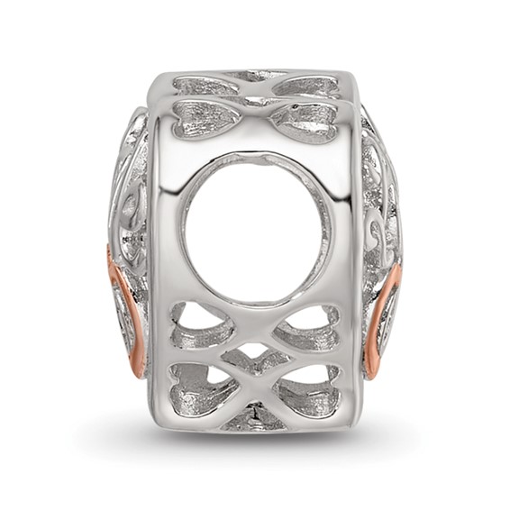 Sterling Silver Reflections Rhodium and Rose Gold-plated CZ Love Heart Shaped Bead