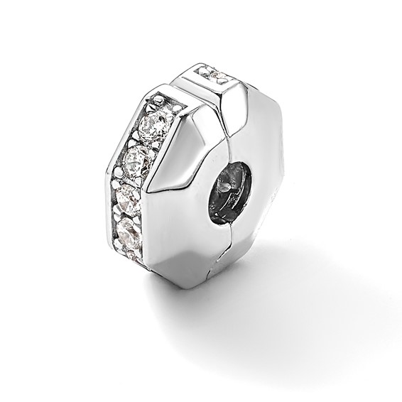 Sterling Silver Reflections Rhod-plated CZ Hinged Bead