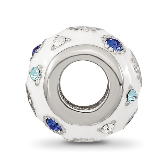 Reflections Sterling Silver Rhodium-plated Enamel Preciosa Crystal White and Blue Snowflake Bead