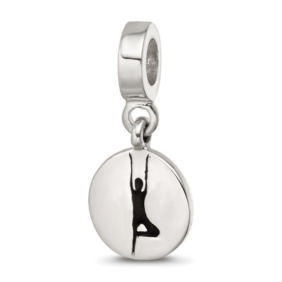 Sterling Silver Reflections Enamel I Heart Yoga Reversible Dangle Bead Pend