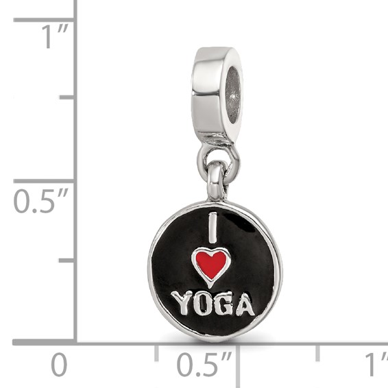 Sterling Silver Reflections Enamel I Heart Yoga Reversible Dangle Bead Pend