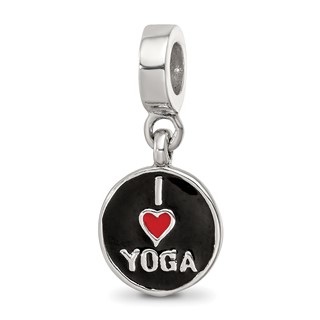 Sterling Silver Reflections Enamel I Heart Yoga Reversible Dangle Bead Pend