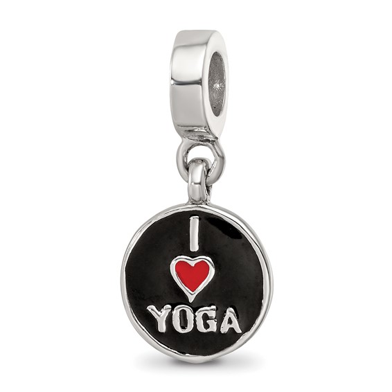 Sterling Silver Reflections Enamel I Heart Yoga Reversible Dangle Bead Pend