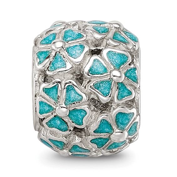 Sterling Silver Reflections Green Enamel Floral Bead
