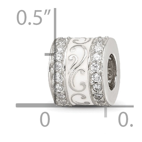 Sterling Silver Reflections White Enamel CZ Swirl Design Bead