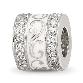 Sterling Silver Reflections White Enamel CZ Swirl Design Bead