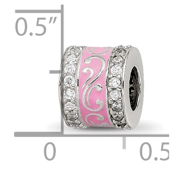 Sterling Silver Reflections Pink Enamel CZ Swirl Design Bead