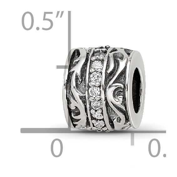 Sterling Silver Reflections CZ Antiqued Swirl Design Bead