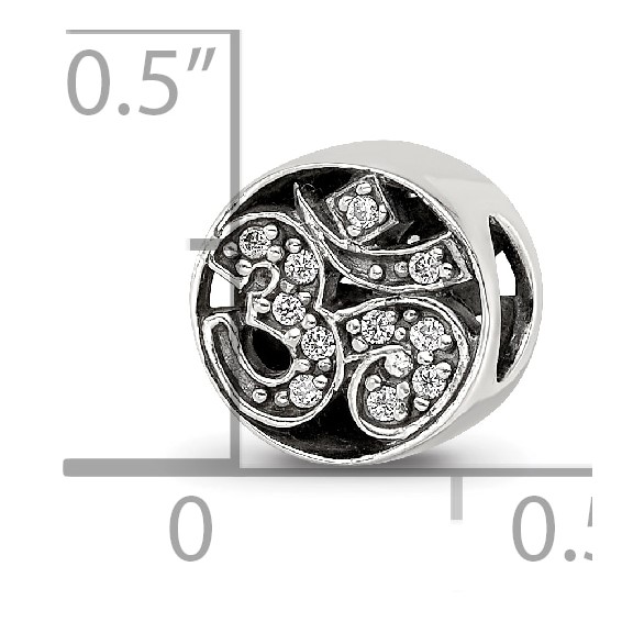 Sterling Silver Reflections Antiqued CZ Om Symbol Bead