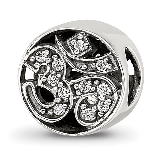 Sterling Silver Reflections Antiqued CZ Om Symbol Bead