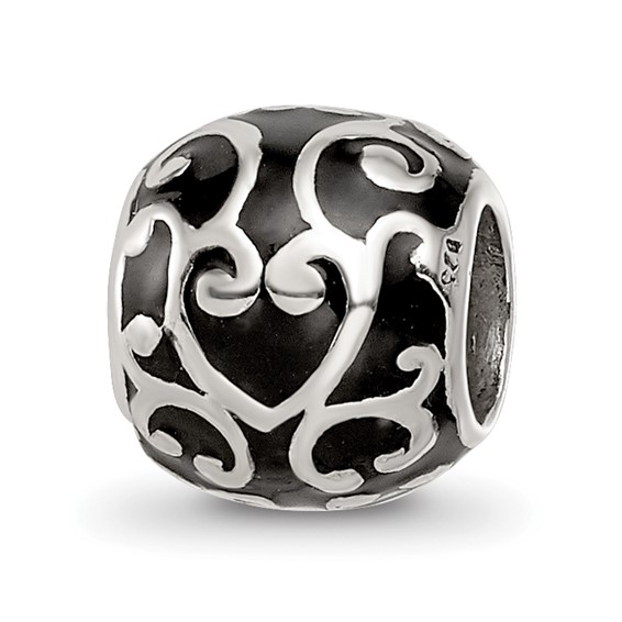 Sterling Silver Reflections Enamel Swirly Hearts Pattern Bead