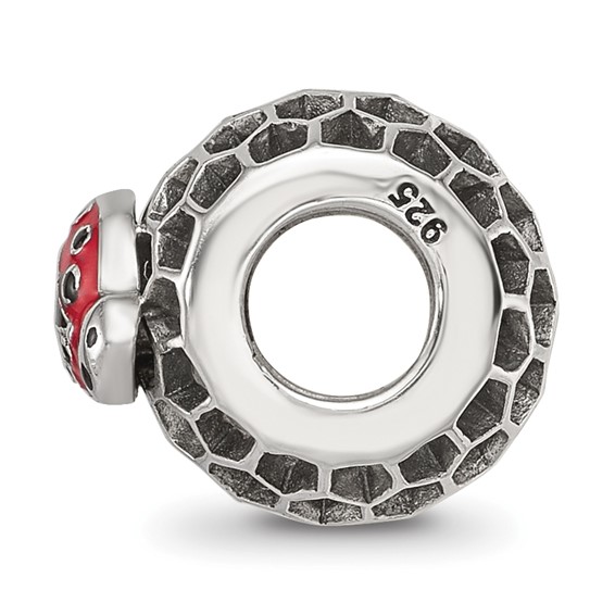 Sterling Silver Reflections Rhodium-plated Enamel Lady Bug Bead