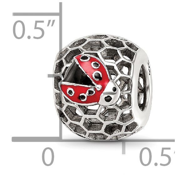 Sterling Silver Reflections Rhodium-plated Enamel Lady Bug Bead