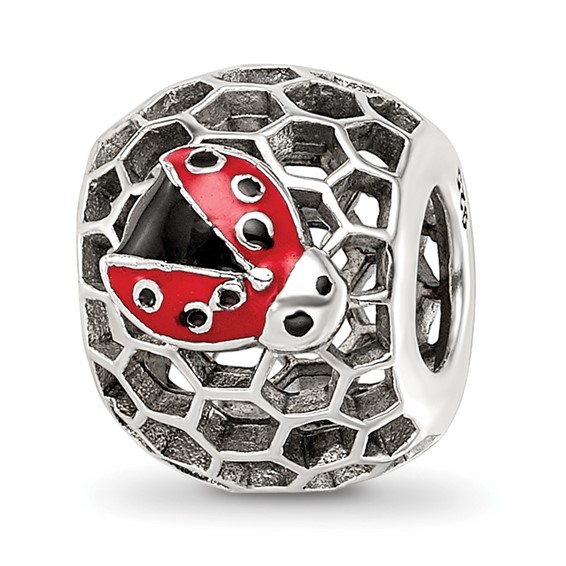Sterling Silver Reflections Rhodium-plated Enamel Lady Bug Bead