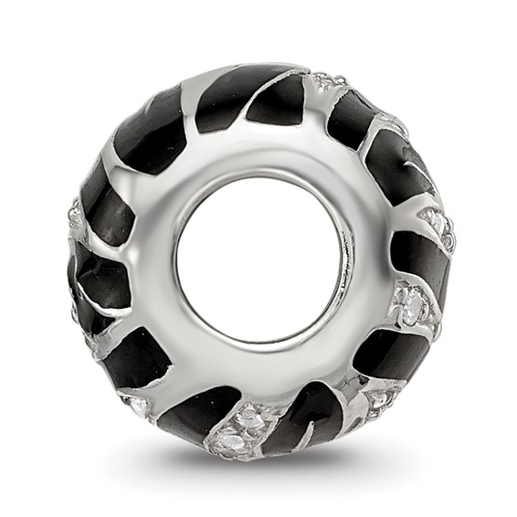 Sterling Silver Reflections Black Enamel Striped CZ Bead