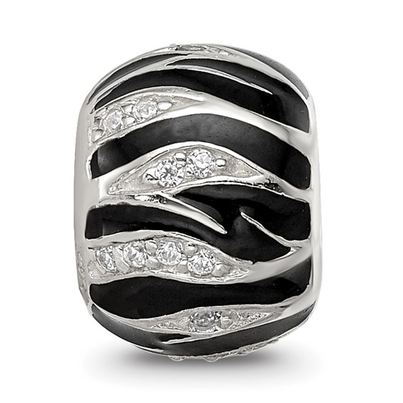 Sterling Silver Reflections Black Enamel Striped CZ Bead