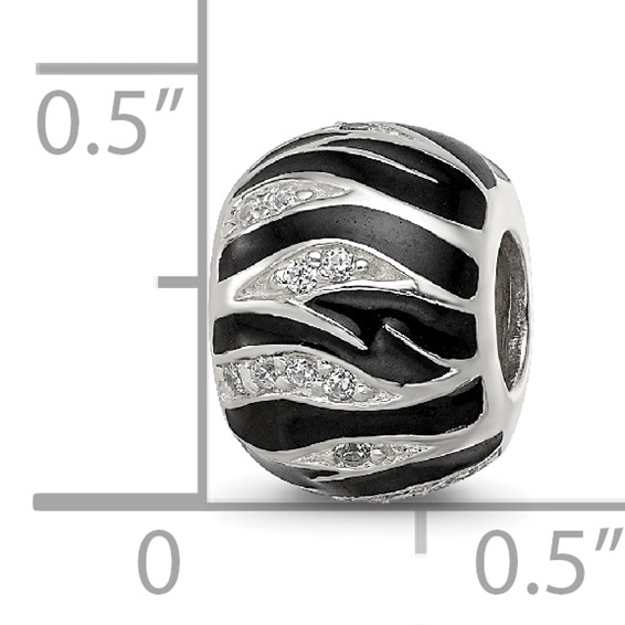 Sterling Silver Reflections Black Enamel Striped CZ Bead