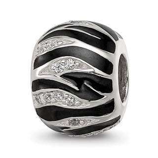 Sterling Silver Reflections Black Enamel Striped CZ Bead