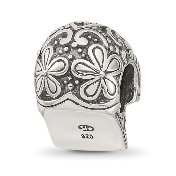 Sterling Silver Reflections Antiqued Calaveras Skull Bead