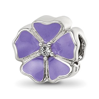 Sterling Silver Reflections Purple Enamel CZ Flower Bead
