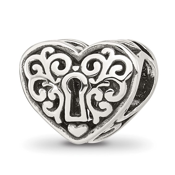 Sterling Silver Reflections Polished Heart Lock Bead