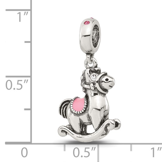 Sterling Silver Reflections CZ & Enamel Rocking Horse Lob Clasp Bead