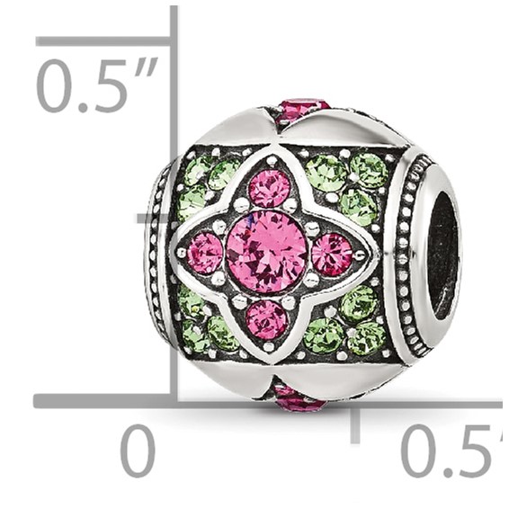 Sterling Silver Reflections Pink and Green CZ Round Bead