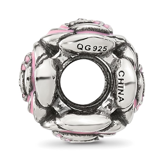 Sterling Silver Reflections Pink Enamel and CZ Floral Bead