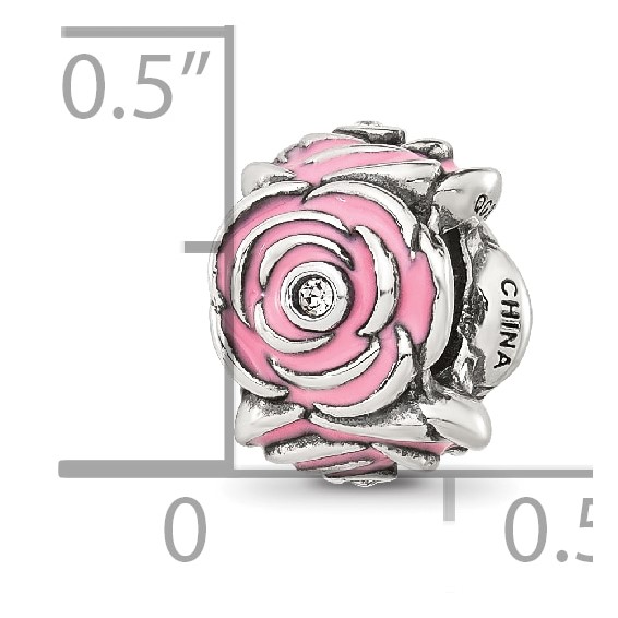 Sterling Silver Reflections Pink Enamel and CZ Floral Bead